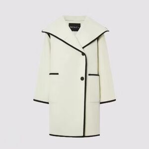 NWT $545 Mo&Co 100% Wool FELT Women's M Coat Oversized Pockets Contrast Trim